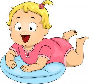 Illustration of a Smiling Baby Girl Propped Up by a Pillow
